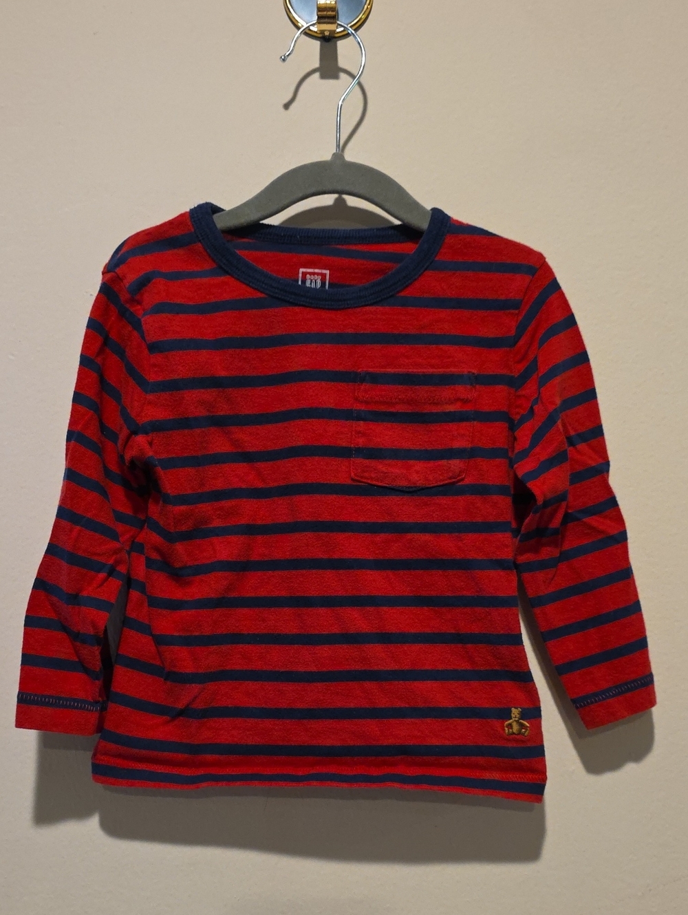 GAP Red and Navy Striped Long Sleeve Tee 2t Baby Gap